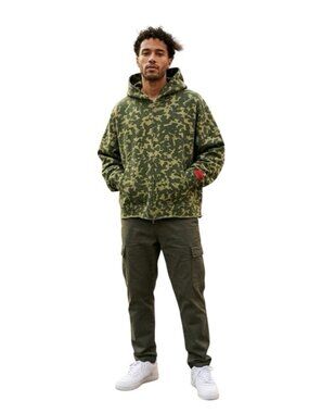CHNGE Leaf Camo Oversized Zip Hoodie Mens Large L Organic Cotton NWOT
